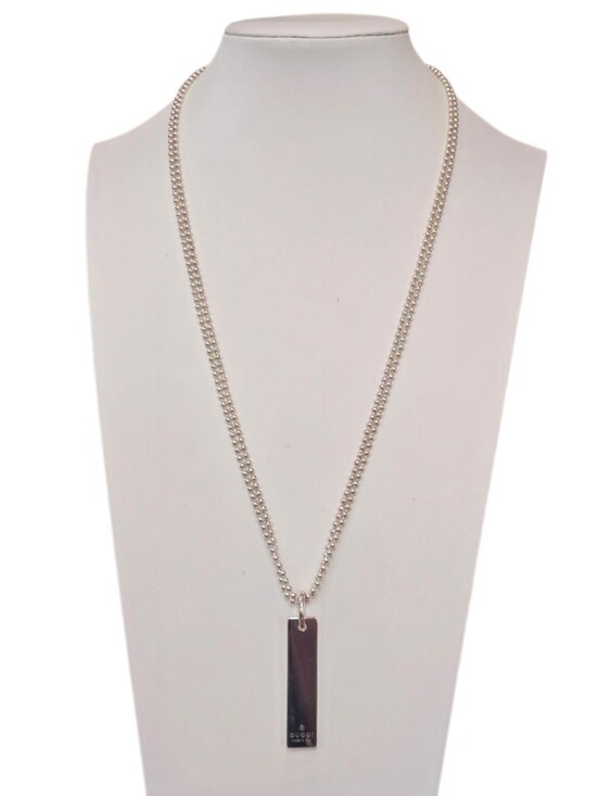 Gucci Jewelry - Gucci Dog Tag Pendant Sterling Silver Double Bead Chain Necklace